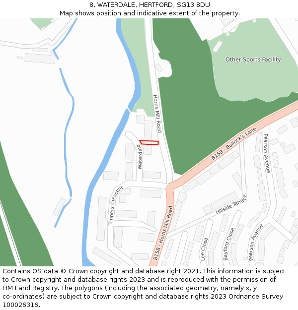 8, WATERDALE, HERTFORD, SG13 8DU: Location map and indicative extent of plot