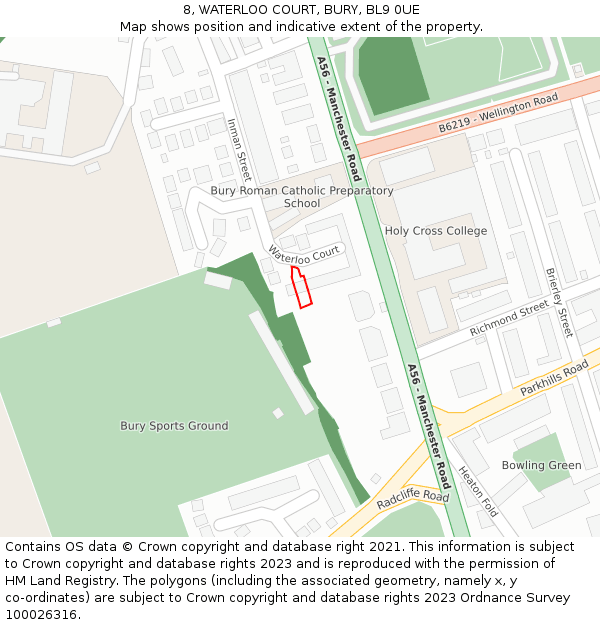 8, WATERLOO COURT, BURY, BL9 0UE: Location map and indicative extent of plot