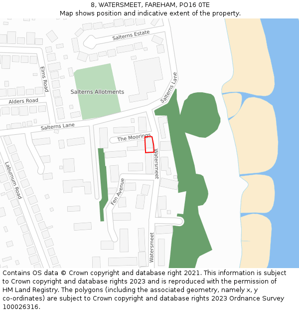 8, WATERSMEET, FAREHAM, PO16 0TE: Location map and indicative extent of plot