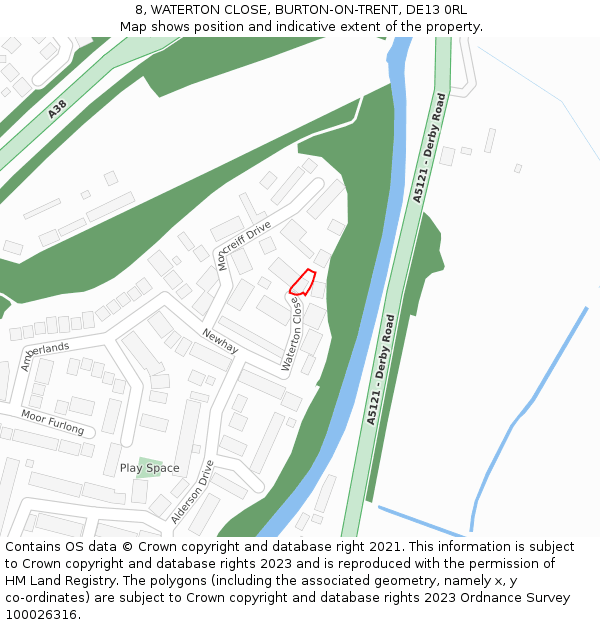 8, WATERTON CLOSE, BURTON-ON-TRENT, DE13 0RL: Location map and indicative extent of plot