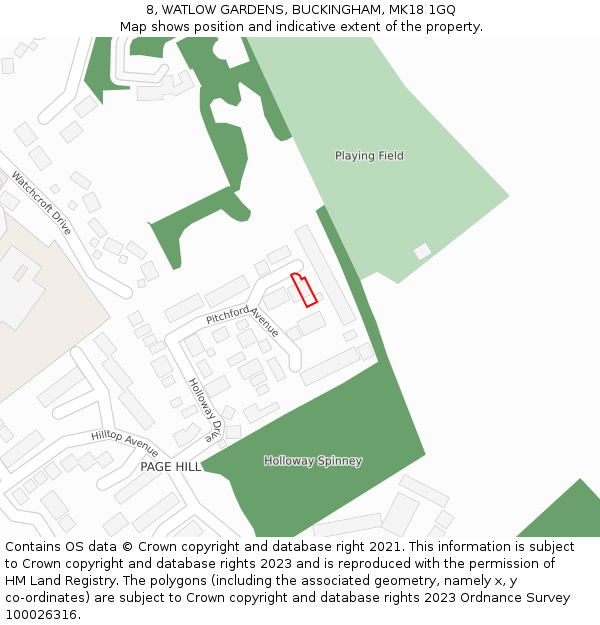 8, WATLOW GARDENS, BUCKINGHAM, MK18 1GQ: Location map and indicative extent of plot