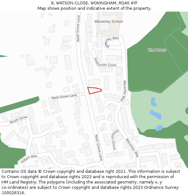 8, WATSON CLOSE, WOKINGHAM, RG40 4YF: Location map and indicative extent of plot