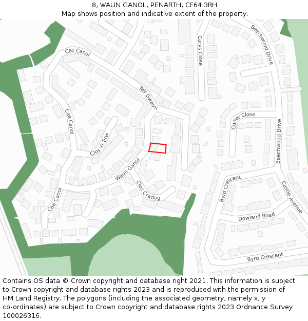 8, WAUN GANOL, PENARTH, CF64 3RH: Location map and indicative extent of plot