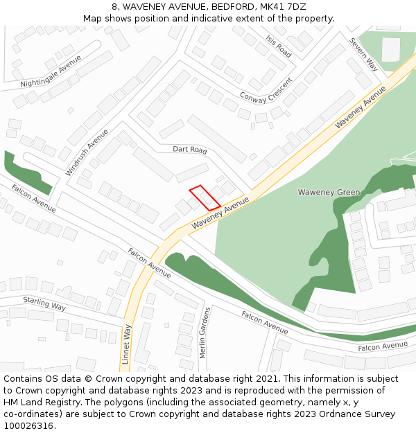 8, WAVENEY AVENUE, BEDFORD, MK41 7DZ: Location map and indicative extent of plot