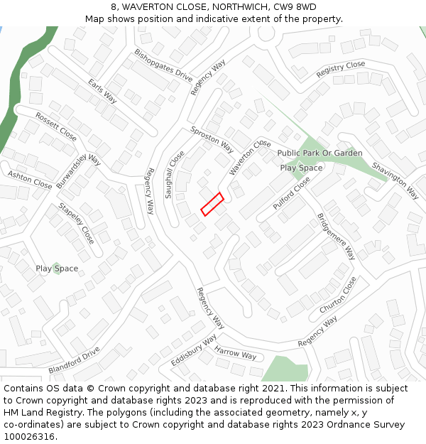 8, WAVERTON CLOSE, NORTHWICH, CW9 8WD: Location map and indicative extent of plot