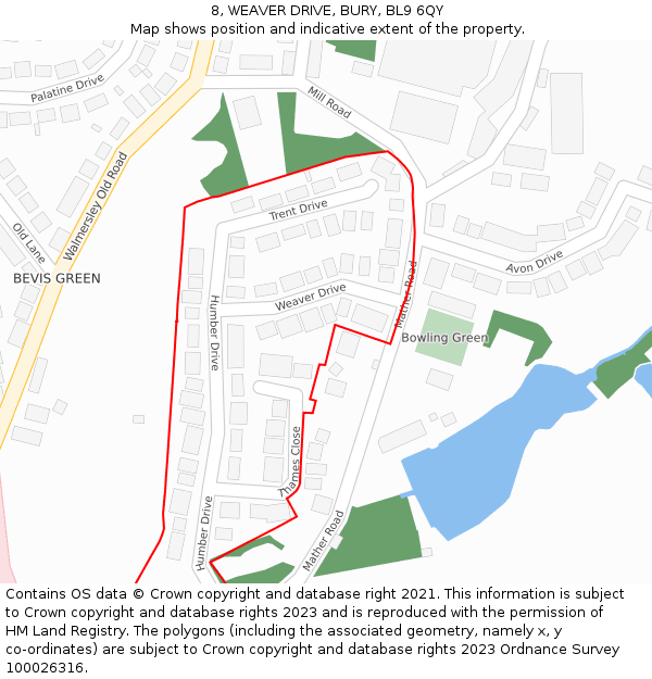 8, WEAVER DRIVE, BURY, BL9 6QY: Location map and indicative extent of plot