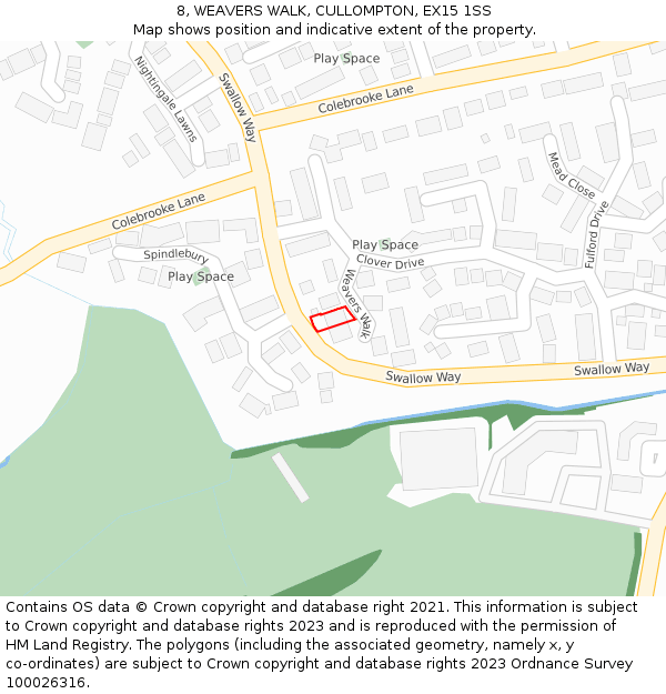 8, WEAVERS WALK, CULLOMPTON, EX15 1SS: Location map and indicative extent of plot