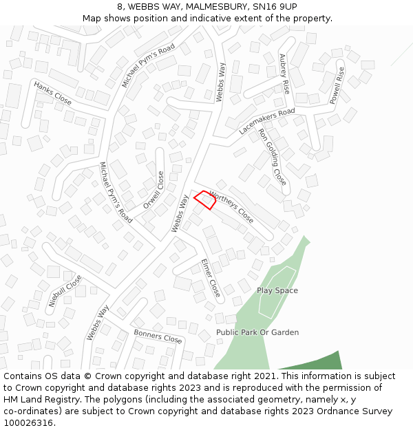 8, WEBBS WAY, MALMESBURY, SN16 9UP: Location map and indicative extent of plot