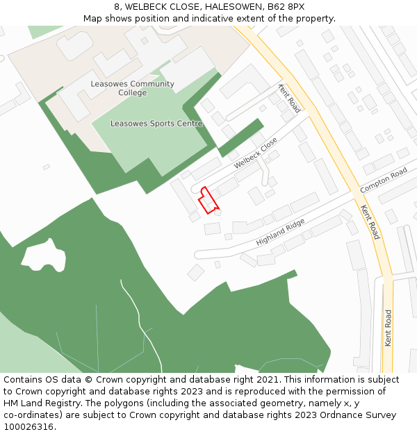 8, WELBECK CLOSE, HALESOWEN, B62 8PX: Location map and indicative extent of plot