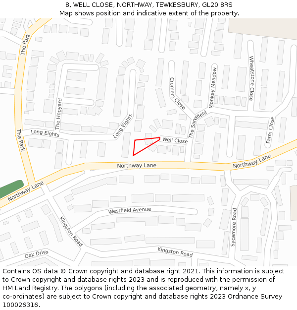 8, WELL CLOSE, NORTHWAY, TEWKESBURY, GL20 8RS: Location map and indicative extent of plot