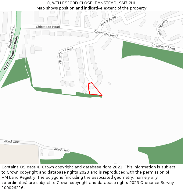 8, WELLESFORD CLOSE, BANSTEAD, SM7 2HL: Location map and indicative extent of plot