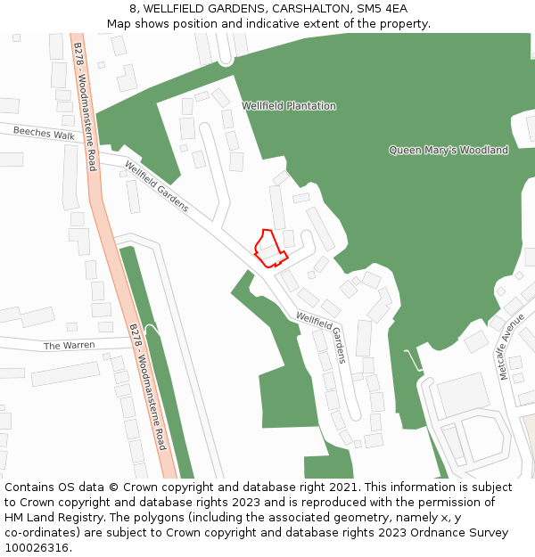 8, WELLFIELD GARDENS, CARSHALTON, SM5 4EA: Location map and indicative extent of plot