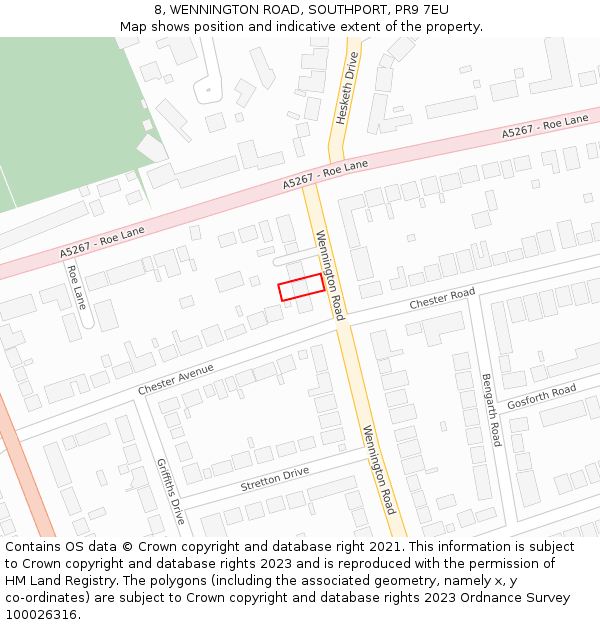 8, WENNINGTON ROAD, SOUTHPORT, PR9 7EU: Location map and indicative extent of plot