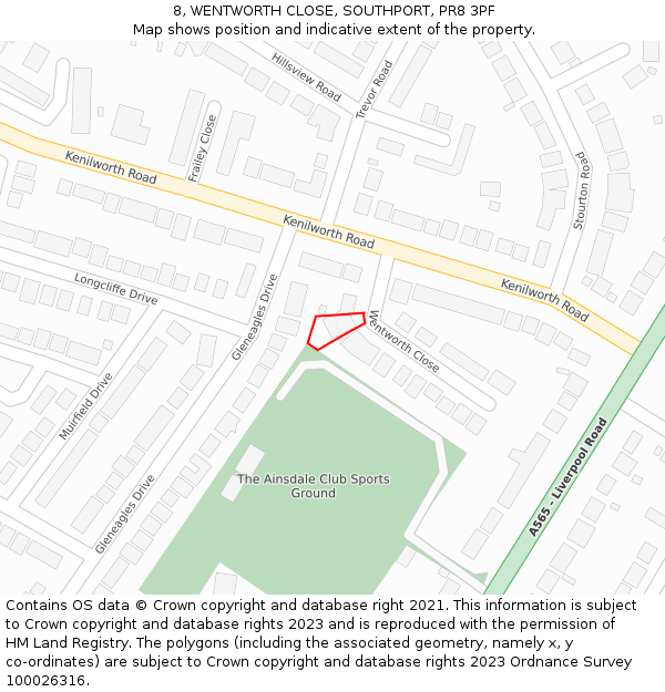 8, WENTWORTH CLOSE, SOUTHPORT, PR8 3PF: Location map and indicative extent of plot