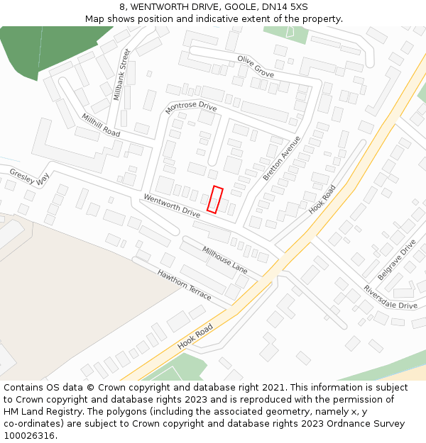 8, WENTWORTH DRIVE, GOOLE, DN14 5XS: Location map and indicative extent of plot