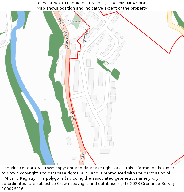 8, WENTWORTH PARK, ALLENDALE, HEXHAM, NE47 9DR: Location map and indicative extent of plot