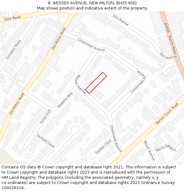 8, WESSEX AVENUE, NEW MILTON, BH25 6NG: Location map and indicative extent of plot