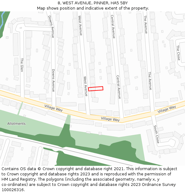 8, WEST AVENUE, PINNER, HA5 5BY: Location map and indicative extent of plot