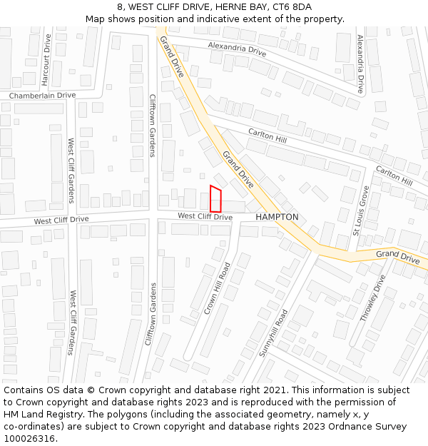 8, WEST CLIFF DRIVE, HERNE BAY, CT6 8DA: Location map and indicative extent of plot