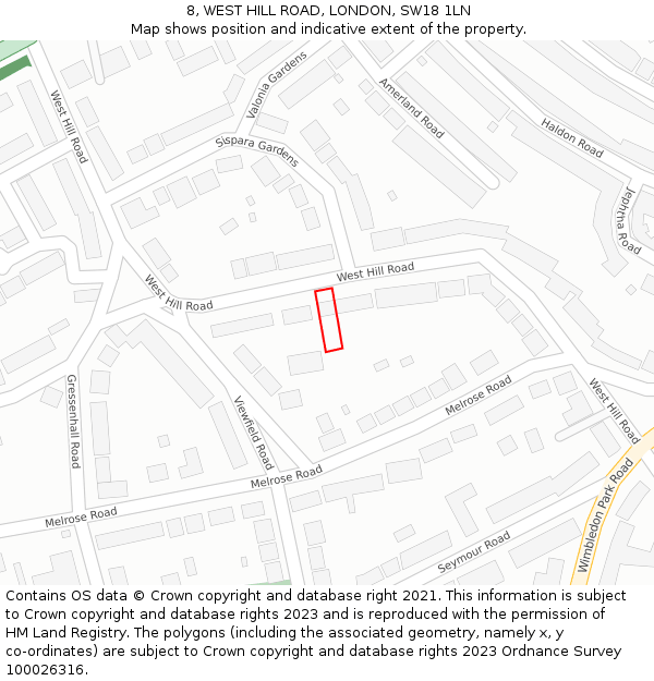 8, WEST HILL ROAD, LONDON, SW18 1LN: Location map and indicative extent of plot