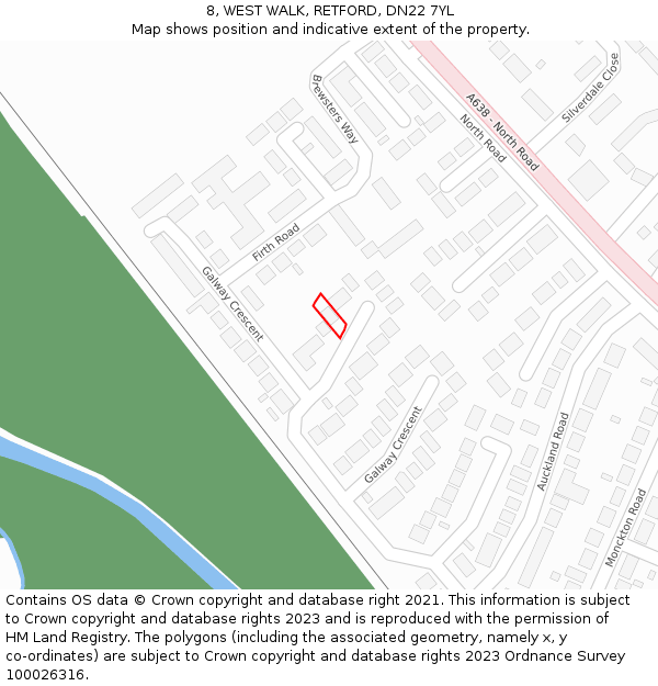 8, WEST WALK, RETFORD, DN22 7YL: Location map and indicative extent of plot