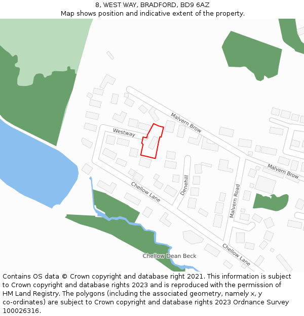 8, WEST WAY, BRADFORD, BD9 6AZ: Location map and indicative extent of plot