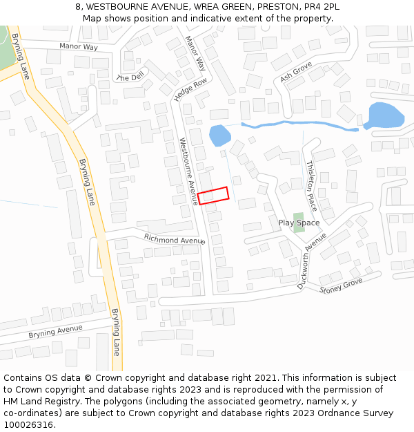 8, WESTBOURNE AVENUE, WREA GREEN, PRESTON, PR4 2PL: Location map and indicative extent of plot