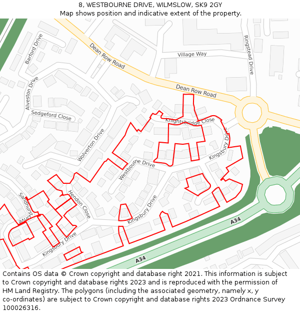 8, WESTBOURNE DRIVE, WILMSLOW, SK9 2GY: Location map and indicative extent of plot