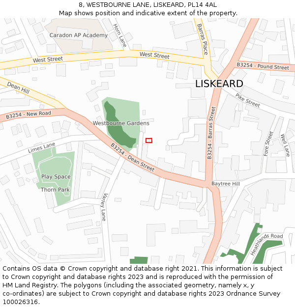 8, WESTBOURNE LANE, LISKEARD, PL14 4AL: Location map and indicative extent of plot