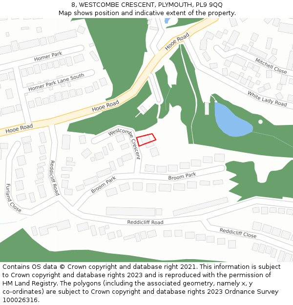 8, WESTCOMBE CRESCENT, PLYMOUTH, PL9 9QQ: Location map and indicative extent of plot