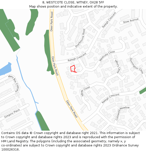 8, WESTCOTE CLOSE, WITNEY, OX28 5FF: Location map and indicative extent of plot