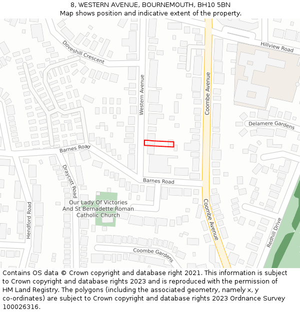 8, WESTERN AVENUE, BOURNEMOUTH, BH10 5BN: Location map and indicative extent of plot