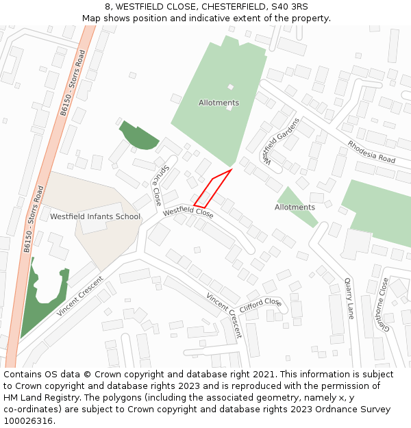 8, WESTFIELD CLOSE, CHESTERFIELD, S40 3RS: Location map and indicative extent of plot