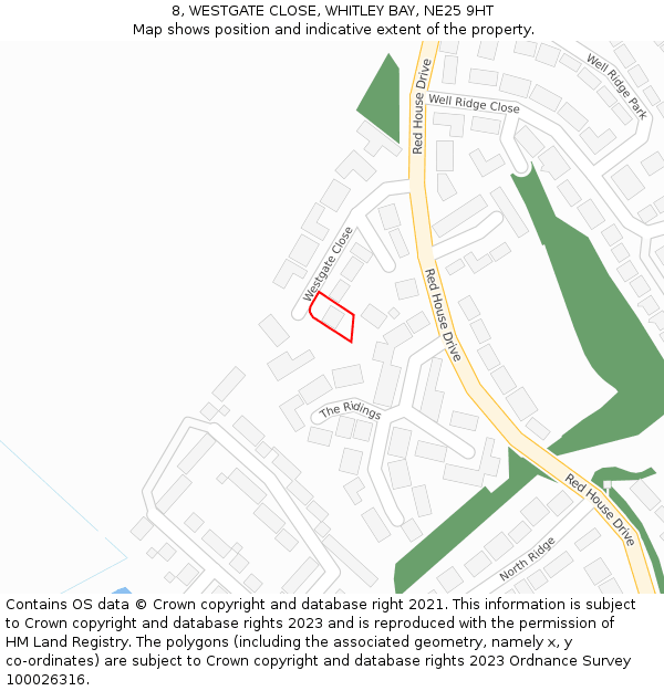 8, WESTGATE CLOSE, WHITLEY BAY, NE25 9HT: Location map and indicative extent of plot
