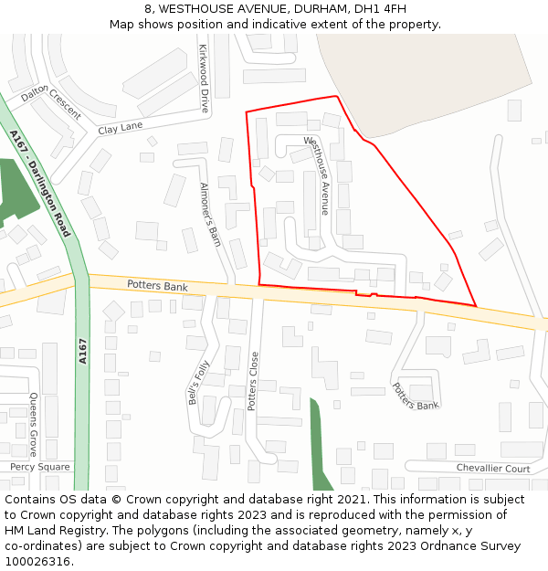8, WESTHOUSE AVENUE, DURHAM, DH1 4FH: Location map and indicative extent of plot