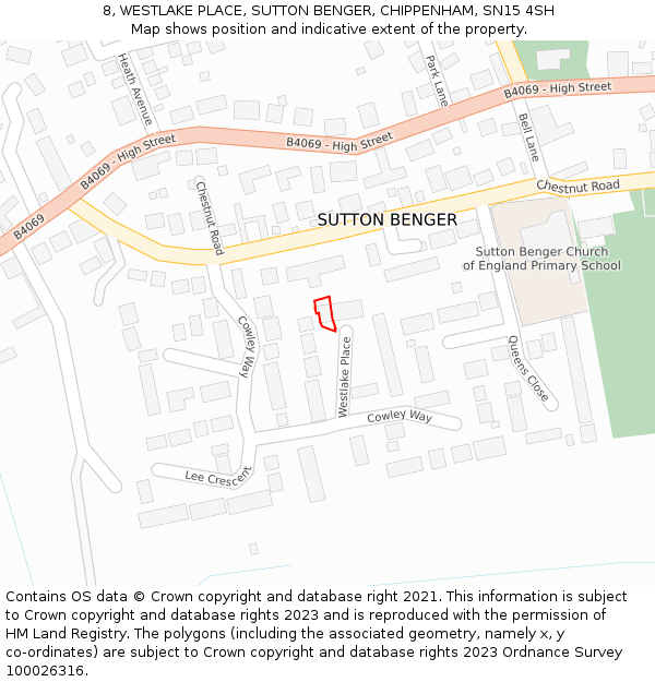 8, WESTLAKE PLACE, SUTTON BENGER, CHIPPENHAM, SN15 4SH: Location map and indicative extent of plot