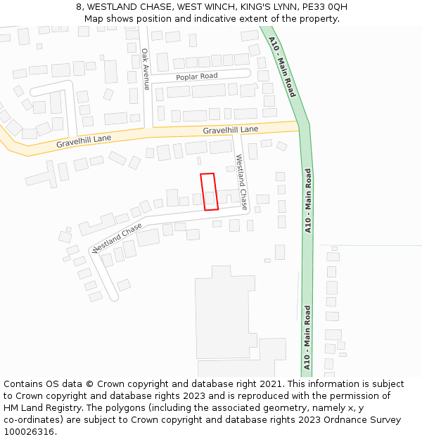 8, WESTLAND CHASE, WEST WINCH, KING'S LYNN, PE33 0QH: Location map and indicative extent of plot