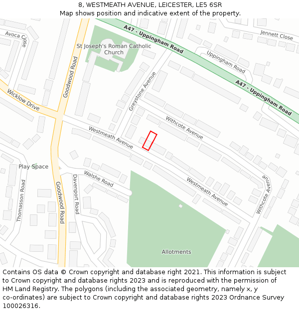 8, WESTMEATH AVENUE, LEICESTER, LE5 6SR: Location map and indicative extent of plot