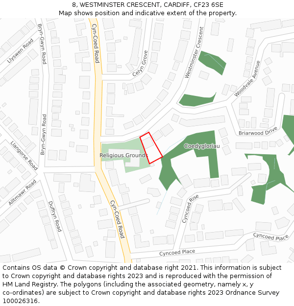 8, WESTMINSTER CRESCENT, CARDIFF, CF23 6SE: Location map and indicative extent of plot