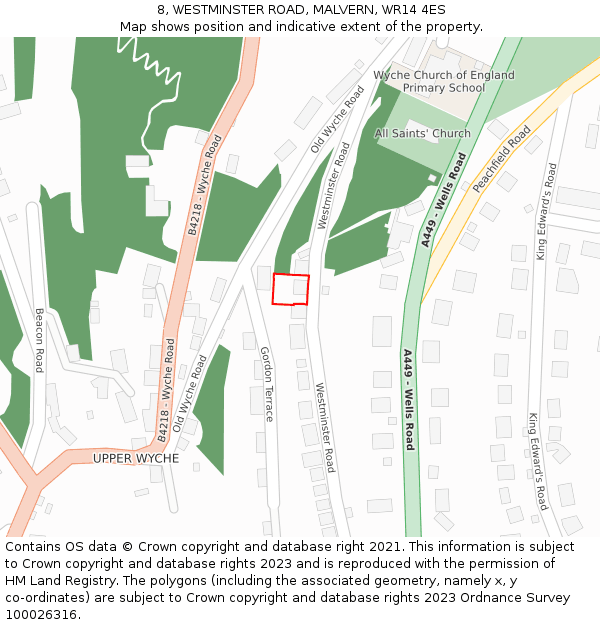 8, WESTMINSTER ROAD, MALVERN, WR14 4ES: Location map and indicative extent of plot