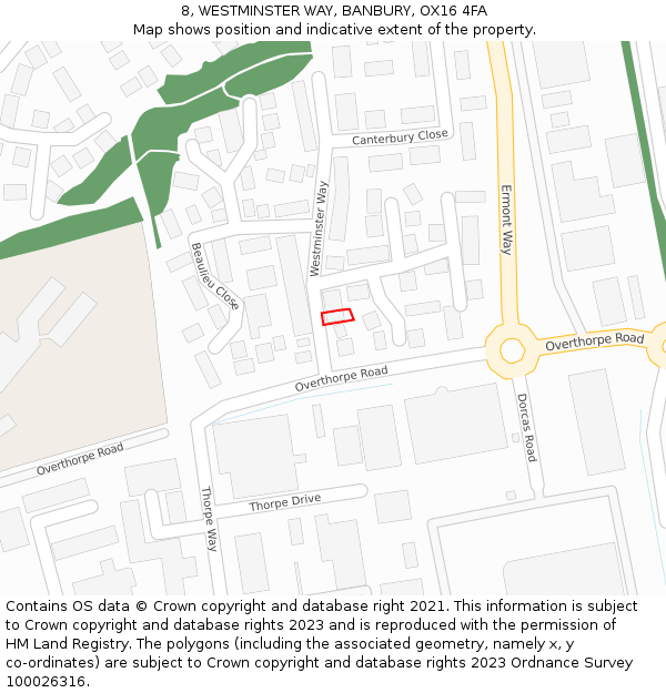 8, WESTMINSTER WAY, BANBURY, OX16 4FA: Location map and indicative extent of plot