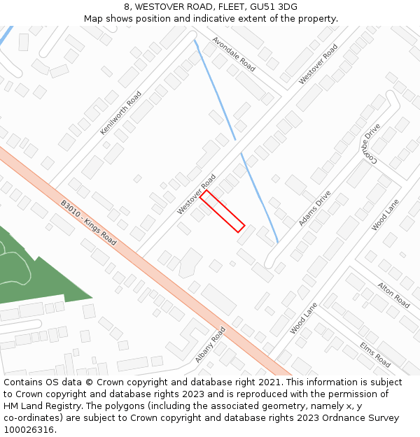 8, WESTOVER ROAD, FLEET, GU51 3DG: Location map and indicative extent of plot