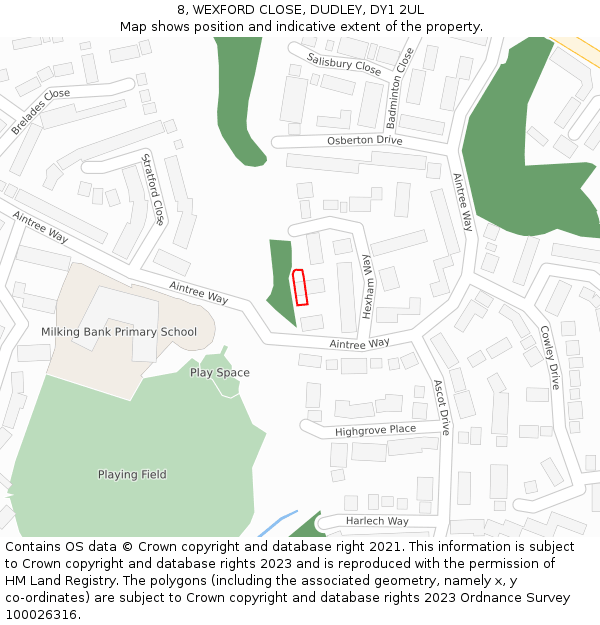 8, WEXFORD CLOSE, DUDLEY, DY1 2UL: Location map and indicative extent of plot