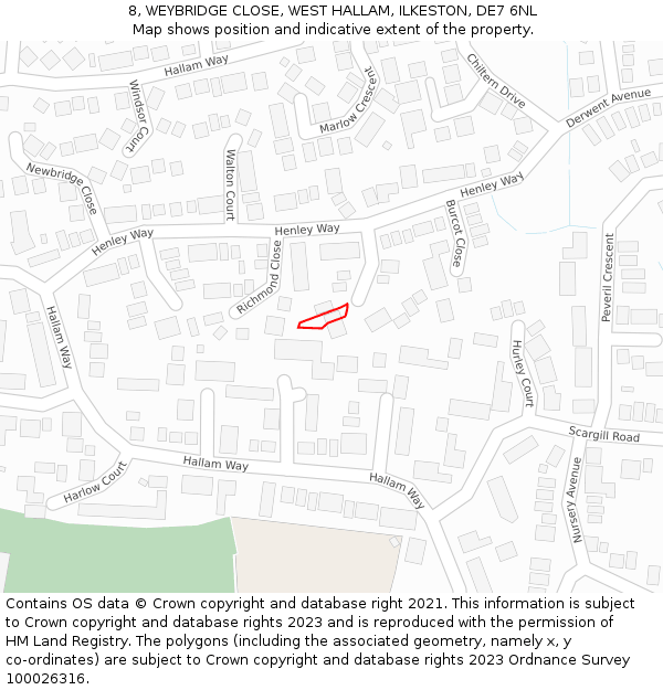 8, WEYBRIDGE CLOSE, WEST HALLAM, ILKESTON, DE7 6NL: Location map and indicative extent of plot