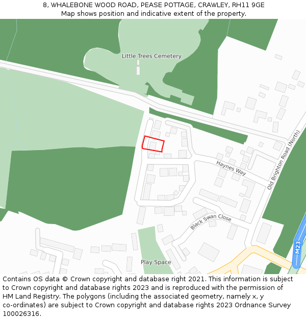 8, WHALEBONE WOOD ROAD, PEASE POTTAGE, CRAWLEY, RH11 9GE: Location map and indicative extent of plot