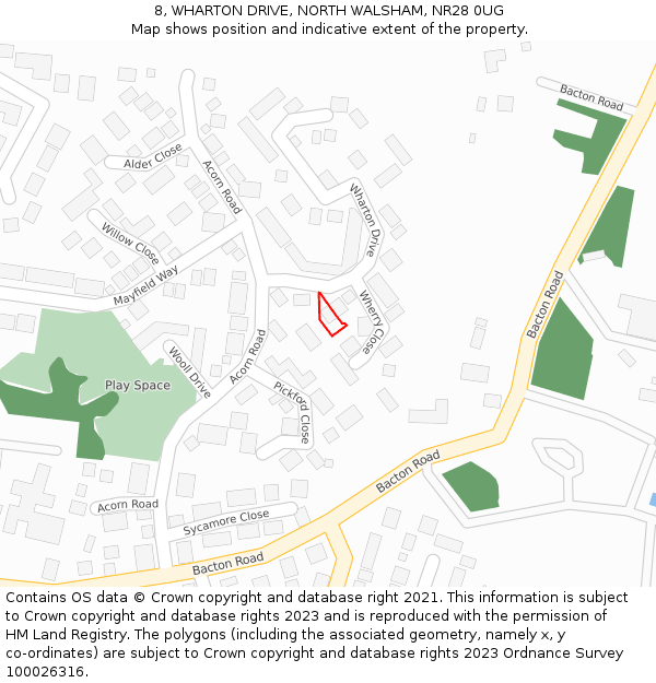 8, WHARTON DRIVE, NORTH WALSHAM, NR28 0UG: Location map and indicative extent of plot