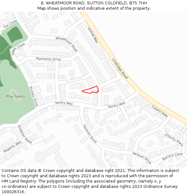 8, WHEATMOOR ROAD, SUTTON COLDFIELD, B75 7HH: Location map and indicative extent of plot
