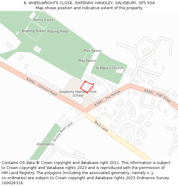 8, WHEELWRIGHTS CLOSE, SIXPENNY HANDLEY, SALISBURY, SP5 5SA: Location map and indicative extent of plot