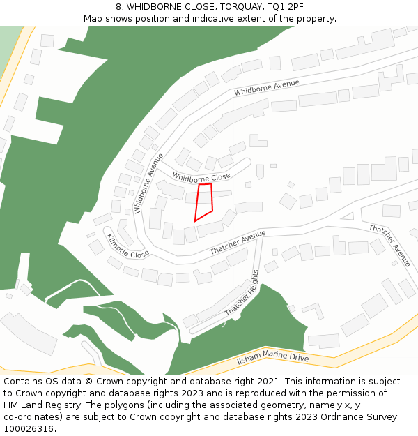 8, WHIDBORNE CLOSE, TORQUAY, TQ1 2PF: Location map and indicative extent of plot