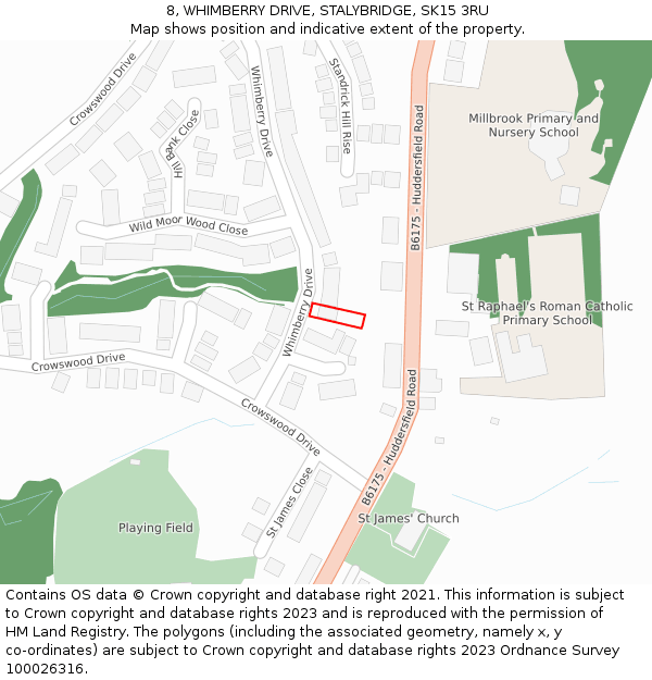 8, WHIMBERRY DRIVE, STALYBRIDGE, SK15 3RU: Location map and indicative extent of plot